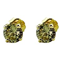 Yellow Natural Zircon Round Shape Gemstone Jewelry 10K, 14K, 18K Yellow Gold Stud Earrings For Women/Girls