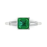 Clara Pucci 1.59ct Square Emerald Baguette cut 3 stone Solitaire Simulated Green Emerald designer Modern Statement Ring 14k White Gold
