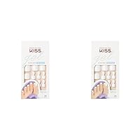 Gel Fantasy Press On Toenails, Nail Glue Included, This is Classic', White, Short Size, Squoval Shape, Includes 24 Nails, 2g glue, 1 Manicure Stick, 1 Mini File (Pack of 2)