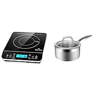 Duxtop Portable Induction Cooktop, Countertop Burner, Silver 9600LS/BT-200DZ & Professional Stainless Steel Sauce Pan with Lid, Kitchen Cookware, 1.6 Quart