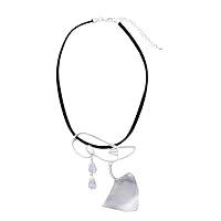 Chunky Black Leather Cord Necklace with Silver Bird and Leaf Charms – Quirky, Cute, and Stylish Jewelry for Casual and Formal Chic