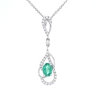 ABHI 0.50 CT Oval Cut Created Emerald & Diamond Drop Pendant Necklace 14K White Gold Finish