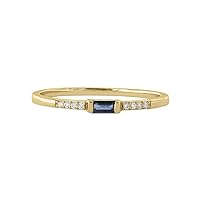 14K Gold Genuine Diamond And Baguette Blue Sapphire Gemstone Ring Fine Jewelry