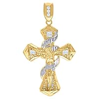 10k Two tone Gold Mens Princess Cut CZ Cubic Zirconia Simulated Diamond Religious Cross Crucifix Charm Pendant Necklace Jewelry Gifts for Men