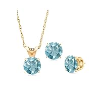 Paris Jewelry 18K Yellow Gold 4ct Aquamarine Round 18 Inch Necklace and Earrings Set Plated, 18K Yellow Gold Plzted, created aquamarine cz