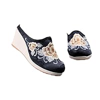 Floral Embroidered Women Slippers Summer Wedges Sandals Ladies Platform Shoes Vintage Pumps Slides Casual Shoes