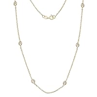 JewelryWeb 14ct Yellow Gold Cubic Zirconia CZ by the Yard Station Necklace (41 Centimeters 46 Centimeters or 51 Centimeters)