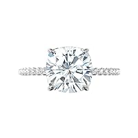 Siyaa Gems 5 CT Cushion Diamond Moissanite Engagement Rings Wedding Ring Eternity Band Solitaire Halo Hidden Prong Silver Jewelry Anniversary Promise Ring