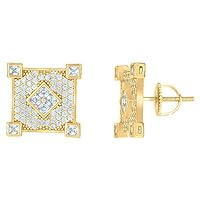 925 Sterling Silver Yellow tone Mens Princess cut CZ Cubic Zirconia Simulated Diamond Square Fashion Stud Earrings Jewelry for Men