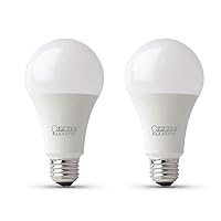 A19 100W Equivalent LED Light Bulbs, Dimmable, 3000k Bright White, 1600 Lumens, 22 Year Lifetime, E26 Base, CRI 90, UL Listed, Damp Rated, 2 Pack, OM100DM/930CA/2