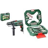 Bosch EasyImpact 600 Hammer Drill + 34-Piece X-Line Classic Screwdriver and Drill Set (Wood, Stone and Metal, Accessories for Drills)