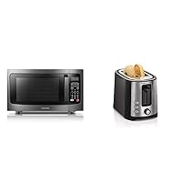 EM131A5C-BS Microwave Oven, 1.2 Cu Ft, Black Stainless Steel & Hamilton Beach 2 Slice Extra Wide Slot Toaster with Shade Selector, Toast Boost, Auto Shutoff, Black (22633)