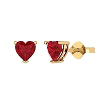 1.0 ct Brilliant Heart Cut Solitaire Simulated Ruby Pair of Stud Everyday Earrings Solid 18K Yellow Gold Butterfly Push Back