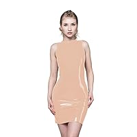 seleeveless Bodycon Mini Dress PVC Patent Leather One Word Collar Sheath Short Dress Plus Size Gothic Vestido