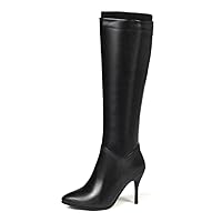 Women's Winter Boots Straight Leather Boots high top Pointed high Heel Side Zipper Knight Boots Zipper Pointed Over The Knee high Boots Women Stiletto high Heels