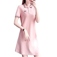 Plus Size Polo Collar Dress Women's Summer Short-Sleeved Embroidered Dress Robe