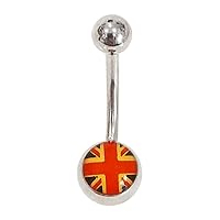BodyJewelryOnline 316L Surgical Steel 14G Belly Button Ring British Flag Curved Barbell Belly Rings Navel Piercing Jewelry for Women 3/8