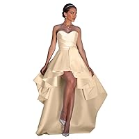 Strapless High Low Satin Prom Dresses Long Formal Evening Dress