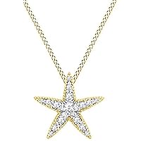 0.20 CT Round Cut Created Diamond Starfish Pendant Necklace 14k Yellow Gold Over