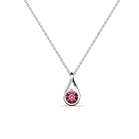 Pink Tourmaline (3.50 mm) 0.15 ct Women Teardrop Solitaire Pendant Necklace in 14K Gold with 16