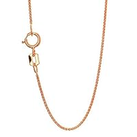 14k REAL Yellow or White or Rose/Pink Gold 0.60mm Shiny Diamond-Cut Round Wheat Chain Necklace for Pendants and Charms with Spring-Ring Clasp (16