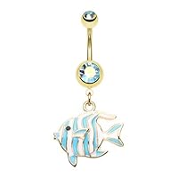 WildKlass Jewelry Golden Tropical Stripe Fish 316L Surgical Steel Belly Button Ring