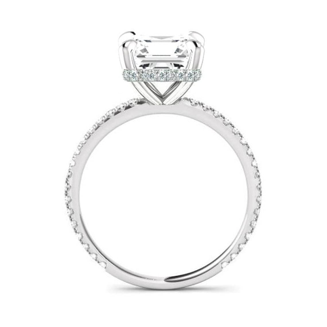 JEWELERYIUM 5.0 CT Radiant Cut, Colorless Moissanite Engagement Ring, Wedding/Bridal Ring Set, Solitaire Halo Style, Solid Sterling Silver Vintage Antique Anniversary Promise Rings Gift for Her
