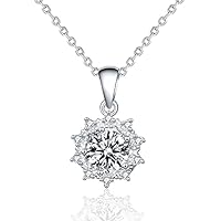 StarGems® 1ct Moissanite 925 Silver Platinum Plated&Zirconia Sun Flower Necklace B4607