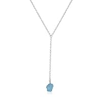 JEWELZ 20 inch Long Solid 925 Sterling Silver Chain with 4x6 mm Nugget Tumble Rough Aquamarine Beads Silver Plated Chain Necklace for Women, Girls & Teens.