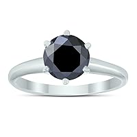 1 1/2 Carat Round Black Diamond Solitaire Ring in 14K White Gold