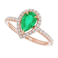 Filigree Halo Pear Shape Emerald Diamond Ring 2.5 CT 14k Gold, Dainty Tear Drop Emerald Engagement Ring, May Birthstone Ring, Wedding Ring, Bridal Ring, Promise/Anniversary Ring