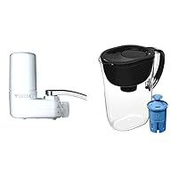 Brita Tap Water Filter System, Water Faucet Filtration System, White, 1 Pack & Large 10 Cup Water Filter Pitcher with 1 Brita Elite Filter, Made Without BPA, Everyday, Black