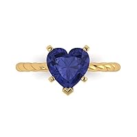 2.05 ct Heart Cut Solitaire Rope Twisted Knot Simulated Blue Tanzanite Engagement Promise Statement Anniversary Ring 14k Yellow Gold