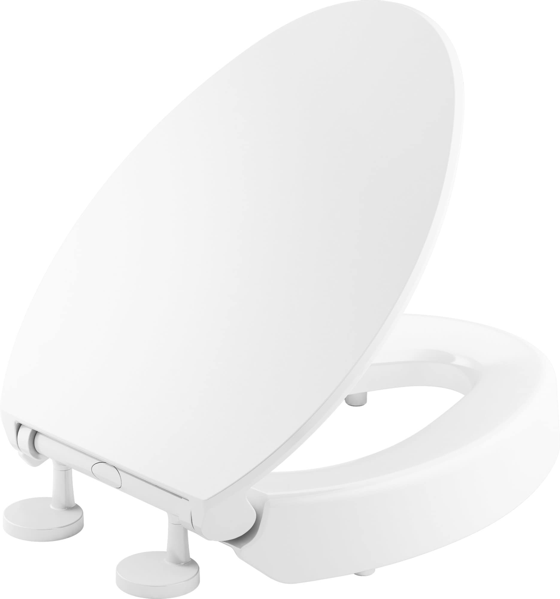 KOHLER 25875-0 Hyten Elevated Quiet-Close Elongated Toilet Seat, Contoured Seat with Grip-Tight Bumpers, Quick-Attach Hardware, White