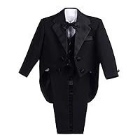 Dressy Daisy Baby Toddler Boy Tuxedo 5 Pieces Set Formal Dress Suit Gentleman Wedding Outfit, Black White Ivory