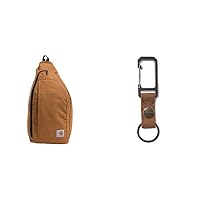 Carhartt Mono Sling Backpack, Unisex Crossbody Bag for Travel and Hiking, Carhartt Brown & unisex adult Nylon Duck Key Keeper, Durable Keychain With Self-locking Clip Wallet, Nylon Duck, One Size US