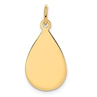 Solid 14k Yellow Gold Plain .018 Gauge Raindrop Disc Customize Personalize Engravable Charm Pendant Jewelry Gifts For Women or Men (Length 0.9