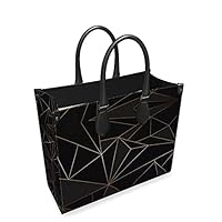 Abstract Black Polygon with Gold Line Leather Shopper Bag