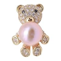 JYX Jewelry 12mm Lavender Freshwater Pearl Cute Bear Brooch with Cubic Zirconia Pin for Womens