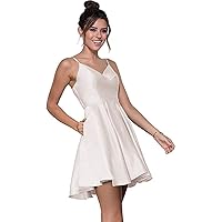 Women's Spaghetti Strap Short Homecoming Dress for Juniors Satin Formal Prom Gowns