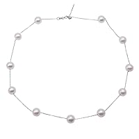 JYX Sterling Silver Tin Cup Staion Neckalce AA+ 8-9mm White Freshwater Cultured Pearl Necklace 18 Inches