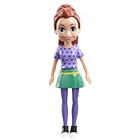 Polly Pocket Collectible Doll ~ Lila Wearing Green Skirt, Purple Polka Dot Shirt and Black Boots ~ 3 1/2