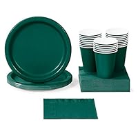 Hunter Green Party Supplies, Bundle for 48 People Plates Napkins and Cups, Box of 146 Pieces