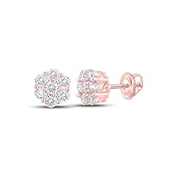 The Diamond Deal 14kt Rose Gold Mens Round Diamond Flower Cluster Earrings 1/2 Cttw