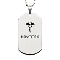 Medical Silver Dog Tag, Hepatitis B Awareness, Medical Symbol, SOS Emergency Health Life Alert ID Engraved Stainless Steel Chain Necklace For Men Women Kids