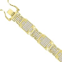 925 Sterling Silver Yellow tone Men Micropave CZ Cubic Zirconia Simulated Diamond Link Bracelet Jewelry for Men