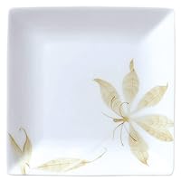 White Porcelain Clematis Brown 4.5 Square Square Dish [5.4 x 5.4 x 0.8 inches (13.7 x 13.7 x 2 cm)]