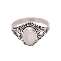 NOVICA Artisan Handmade Rainbow Moonstone Singlestone Ring from Bali .925 Sterling Silver Indonesia Gemstone 'Princess Gem'