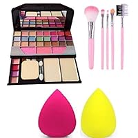 T.Y.A Makeup Kit + 5 Pcs Makeup Brush + 2 Pc Blender Puff Combo - Multicolor