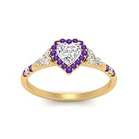 Choose Your Color 14k Yellow Gold Plated Heart Shape Petite Engagement Rings Ornaments Surprise for Wife Symbol of Love Clarity Comfortable Halo Edwardian Engagement Ring : US Size 4 to 12